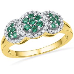 10kt Yellow Gold Womens Round Lab-Created Emerald Diamo