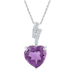 Sterling Silver Womens Heart Lab-Created Amethyst Solit