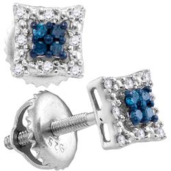 Sterling Silver Womens Round Blue Colored Diamond Squar