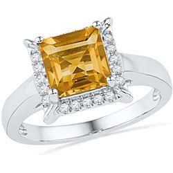 10kt White Gold Womens Cushion Lab-Created Citrine Soli