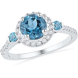 10kt White Gold Womens Round Lab-Created Blue Topaz Sol