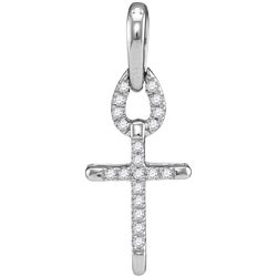 10kt White Gold Womens Round Diamond Small Roman Cross