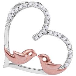 10kt White Gold Womens Round Diamond Heart & Lovebirds