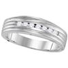 Image 1 : 10kt White Gold Mens Round Diamond Ribbed Wedding Band