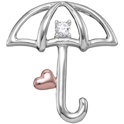 .925 Sterling Silver Womens Umbrella Love Heart Diamond