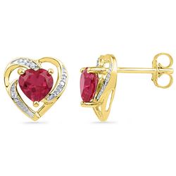 10kt Yellow Gold Womens Round Lab-Created Ruby Heart Lo