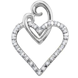 10kt White Gold Womens Round Diamond Double Joined Hear