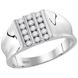 10kt White Gold Mens Round Channel-set Diamond Triple R