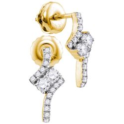 14kt Yellow Gold Womens Round Diamond 2-stone Earrings