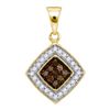 Image 1 : 10K Yellow-gold 0.25CTW COGNAC DIAMOND MICRO-PAVE PENDA