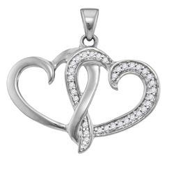 10kt White Gold Womens Round Diamond Double Joined Hear