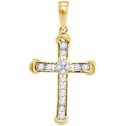 10kt Yellow Gold Womens Round Diamond Roman Cross Relig