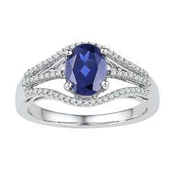 10kt White Gold Womens Oval Lab-Created Blue Sapphire S