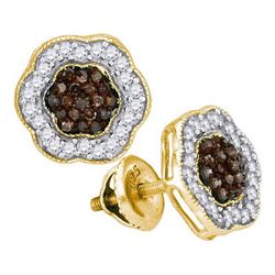 10K Yellow-gold 0.50CTW COGNAC DIAMOND MICRO-PAVE EARRI