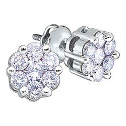 14KT White Gold 0.25CTW ROUND DIAMOND FLOWER LADIES EAR