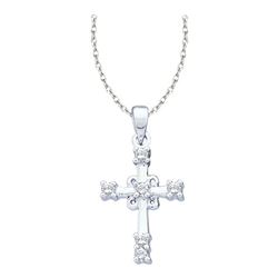 10KT White Gold 0.10CTW ROUND DIAMOND LADIES CROSS PEND
