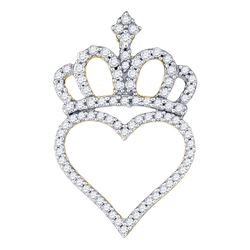 10kt Yellow Gold Womens Round Diamond Crown Heart Penda