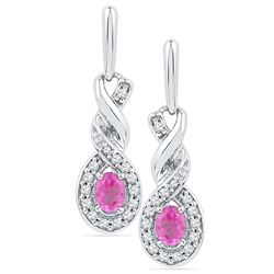 10kt White Gold Womens Oval Lab-Created Pink Sapphire T