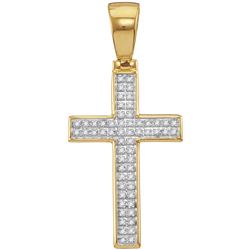 10kt Yellow Gold Mens Round Diamond Small Cross Religio