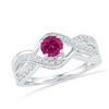 Image 1 : Sterling Silver Womens Round Lab-Created Pink Sapphire