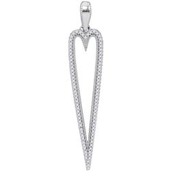 10kt White Gold Womens Round Diamond Narrow Heart Outli
