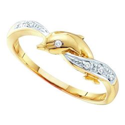 10KT Yellow Gold 0.04CTW  DIAMOND DOLPHIN RING