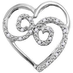 10kt White Gold Womens Round Diamond Curled Heart Penda