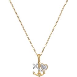 10kt Yellow Gold Womens Round Diamond Heart Cross Ancho