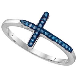 Sterling Silver Womens Round Blue Colored Diamond Chris