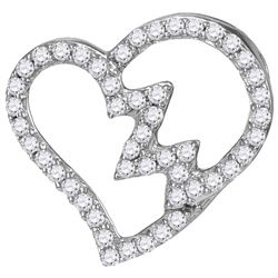 10kt White Gold Womens Round Diamond Heartbeat Heart Ou