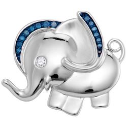 Sterling Silver Womens Blue Colored Diamond Elephant Fa