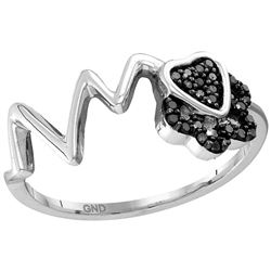 Sterling Silver Womens Round Black Colored Diamond Hear