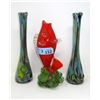 Image 1 : Vintage Art Glass Fish & Frog Vase & 2 Bud Vases