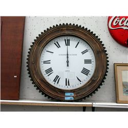 New 31" Round Wood "Union Station" Wall Clock