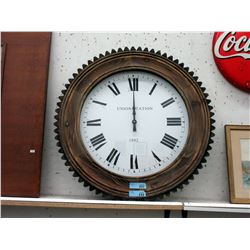 New 31" Round Wood "Union Station" Wall Clock