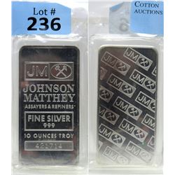 10 Oz Johnson Matthey .999 Silver Bar