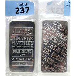 10 Oz Johnson Matthey .999 Silver Bar