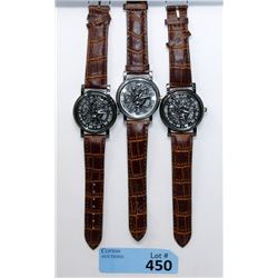 3 Men's New Skeleton 2 Sided Dress Watches