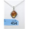 Image 1 : Amber Coloured Pendant on Sterling Chain