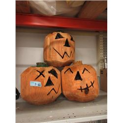 3 Carved Wood Pumpkins - Approximately 12" x 14"