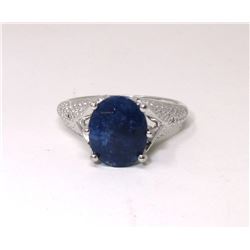 3 CT Sapphire & Diamond Ring Set - Sterling Silver