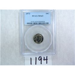 1973 Roosevelt Dime PCGS Graded MS65