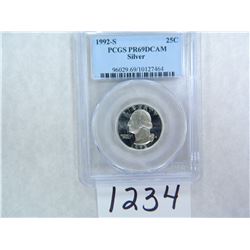 1992-S SILVER Washington Quarter PCGS Graded PR69 DC