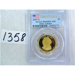 2007-S John Adams Dollar, FIRST STRIKE, PCGS Graded PR69 DC