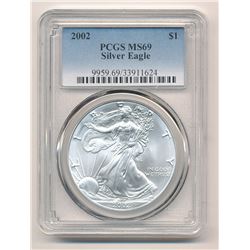 2002 Silver Eagle PCGS Graded MS69, One Ounce Fine Silver