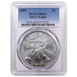 2005 Silver Eagle PCGS Graded MS69, One Ounce Fine Silver