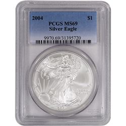 TWO (2) 2004 Silver Eagles PCGS Graded MS69, One Ounce Fine Silver Each, Both One Money