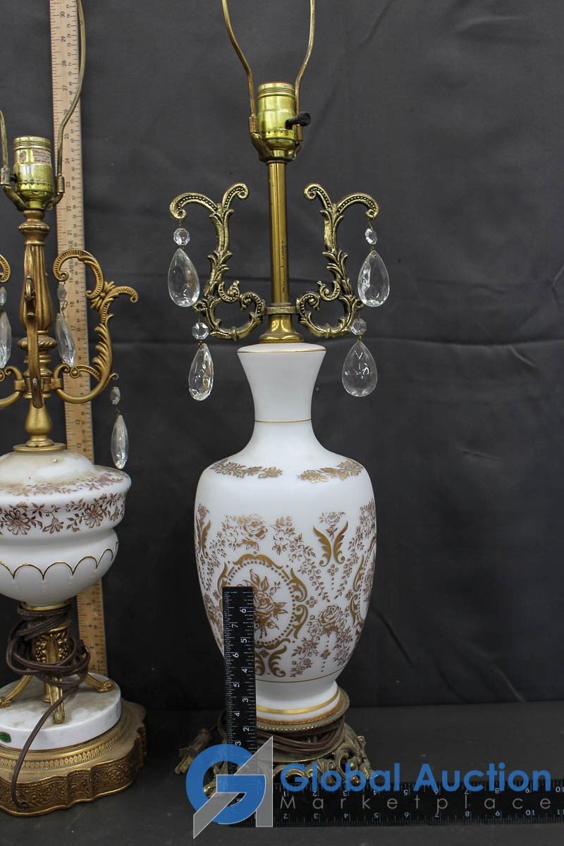 (3) Vintage Glass Table Lamps with Shades