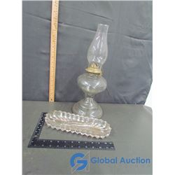 Glass Oil Lamp with Shade and Dish