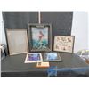 Image 1 : (4) Framed Religious Pictures, Cross Stitched Kitchen Decor and a Empty Frame